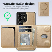 For Samsung Galaxy S25 Ultra 5G Shield Multi-functional MagSafe Card Bag Phone Case(Desert Gold)