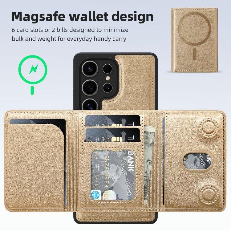 For Samsung Galaxy S25 Ultra 5G Shield Multi-functional MagSafe Card Bag Phone Case(Desert Gold)