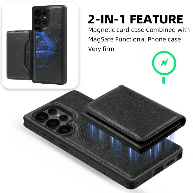 For Samsung Galaxy S25 Ultra 5G Shield Multi-functional MagSafe Card Bag Phone Case(Black) - free shipping - PMC Jewellery - Order now!