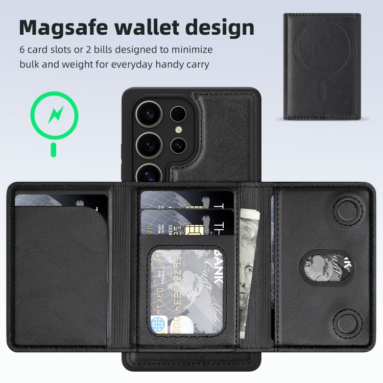 For Samsung Galaxy S25 Ultra 5G Shield Multi-functional MagSafe Card Bag Phone Case(Black) - free shipping - PMC Jewellery - Order now!