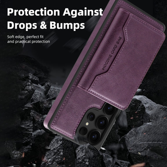 For Samsung Galaxy S25 Ultra 5G Shield Multi-functional MagSafe Card Bag Phone Case(Purple)