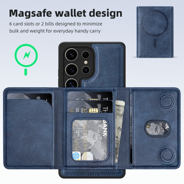 For Samsung Galaxy S25 Ultra 5G Shield Multi-functional MagSafe Card Bag Phone Case(Blue) - Galaxy S25 Ultra 5G Cases by PMC Jewellery | Online Shopping South Africa | PMC Jewellery | Buy Now Pay Later Mobicred