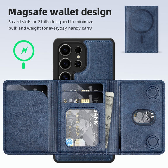 For Samsung Galaxy S25 Ultra 5G Shield Multi-functional MagSafe Card Bag Phone Case(Blue)