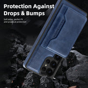 For Samsung Galaxy S25 Ultra 5G Shield Multi-functional MagSafe Card Bag Phone Case(Blue)