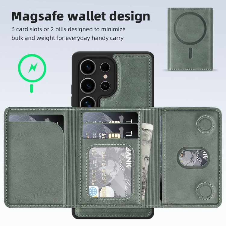 For Samsung Galaxy S25 Ultra 5G Shield Multi-functional MagSafe Card Bag Phone Case(Green)