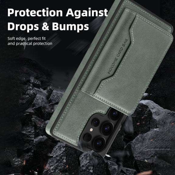 For Samsung Galaxy S25 Ultra 5G Shield Multi-functional MagSafe Card Bag Phone Case(Green)