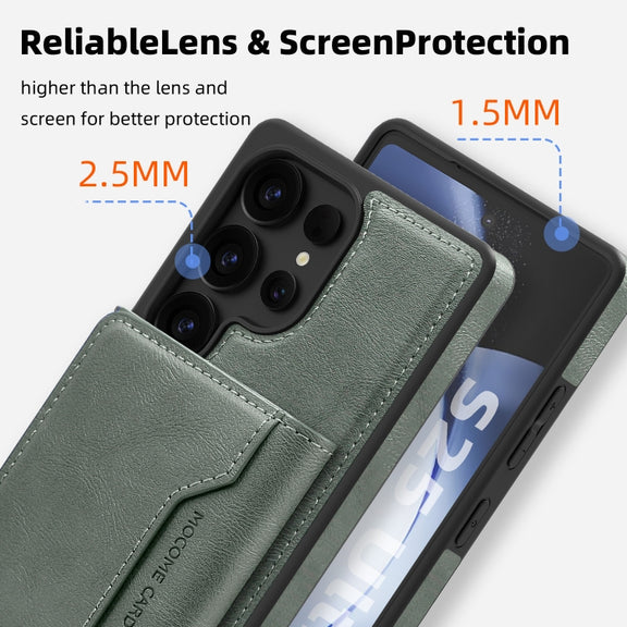 For Samsung Galaxy S25 Ultra 5G Shield Multi-functional MagSafe Card Bag Phone Case(Green)