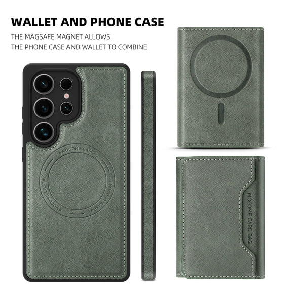 For Samsung Galaxy S25 Ultra 5G Shield Multi-functional MagSafe Card Bag Phone Case(Green)