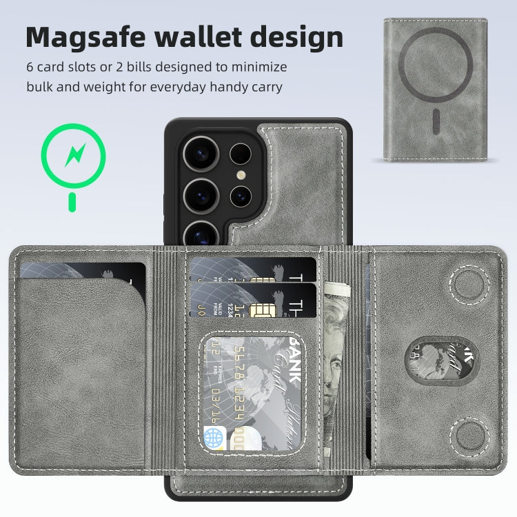 For Samsung Galaxy S25 Ultra 5G Shield Multi-functional MagSafe Card Bag Phone Case(Grey) - Galaxy S25 Ultra 5G Cases by PMC Jewellery | Online Shopping South Africa | PMC Jewellery | Buy Now Pay Later Mobicred
