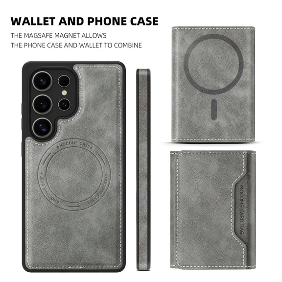 For Samsung Galaxy S25 Ultra 5G Shield Multi-functional MagSafe Card Bag Phone Case(Grey)