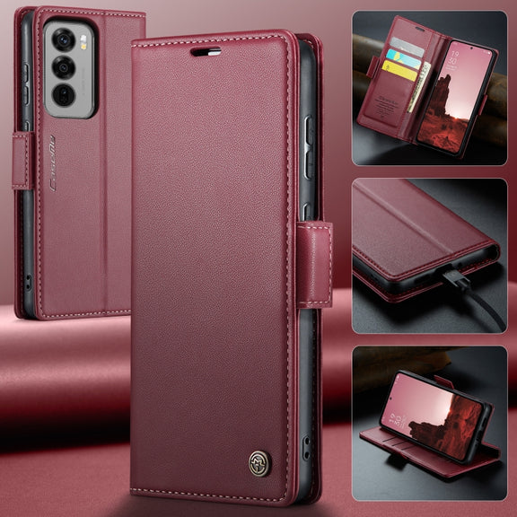 For OPPO Reno12 5G Global CaseMe 023 Butterfly Buckle Litchi Texture RFID Anti-theft Leather Phone Case(Red)