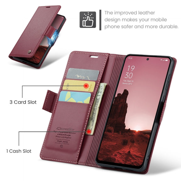 For OPPO Reno12 5G Global CaseMe 023 Butterfly Buckle Litchi Texture RFID Anti-theft Leather Phone Case(Red)