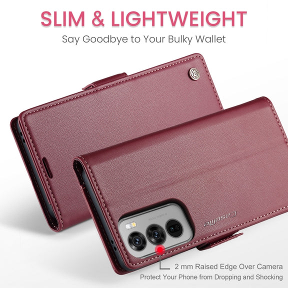 For OPPO Reno12 5G Global CaseMe 023 Butterfly Buckle Litchi Texture RFID Anti-theft Leather Phone Case(Red)