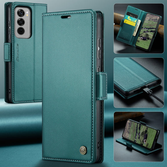 For OPPO Reno12 5G Global CaseMe 023 Butterfly Buckle Litchi Texture RFID Anti-theft Leather Phone Case(Green)