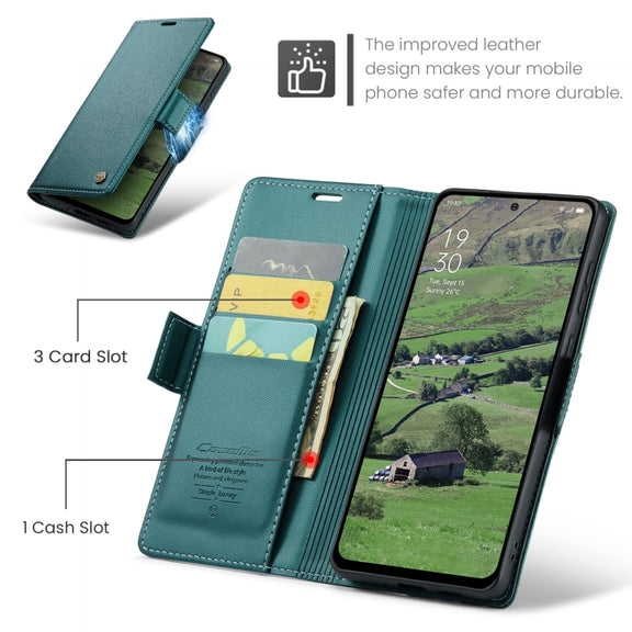For OPPO Reno12 5G Global CaseMe 023 Butterfly Buckle Litchi Texture RFID Anti-theft Leather Phone Case(Green)