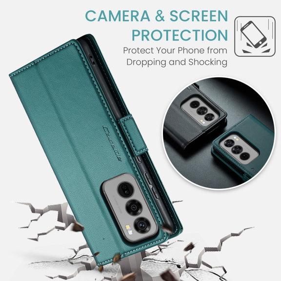 For OPPO Reno12 5G Global CaseMe 023 Butterfly Buckle Litchi Texture RFID Anti-theft Leather Phone Case(Green)