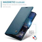 For OPPO Reno12 5G Global CaseMe 023 Butterfly Buckle Litchi Texture RFID Anti-theft Leather Phone Case(Blue)