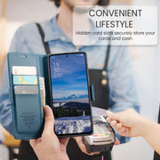 For OPPO Reno12 5G Global CaseMe 023 Butterfly Buckle Litchi Texture RFID Anti-theft Leather Phone Case(Blue)