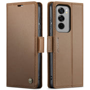 For OPPO Reno12 5G Global CaseMe 023 Butterfly Buckle Litchi Texture RFID Anti-theft Leather Phone Case(Brown)