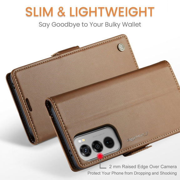 For OPPO Reno12 5G Global CaseMe 023 Butterfly Buckle Litchi Texture RFID Anti-theft Leather Phone Case(Brown)