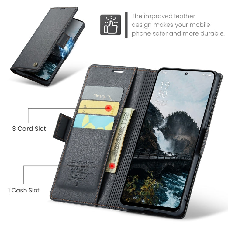 For OPPO Reno12 5G Global CaseMe 023 Butterfly Buckle Litchi Texture RFID Anti-theft Leather Phone Case(Black)