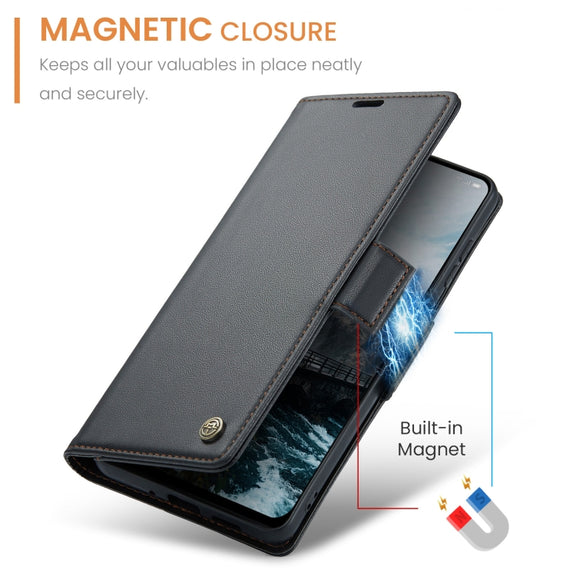 For OPPO Reno12 5G Global CaseMe 023 Butterfly Buckle Litchi Texture RFID Anti-theft Leather Phone Case(Black)