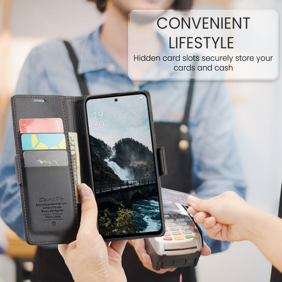 For OPPO Reno12 5G Global CaseMe 023 Butterfly Buckle Litchi Texture RFID Anti-theft Leather Phone Case(Black)