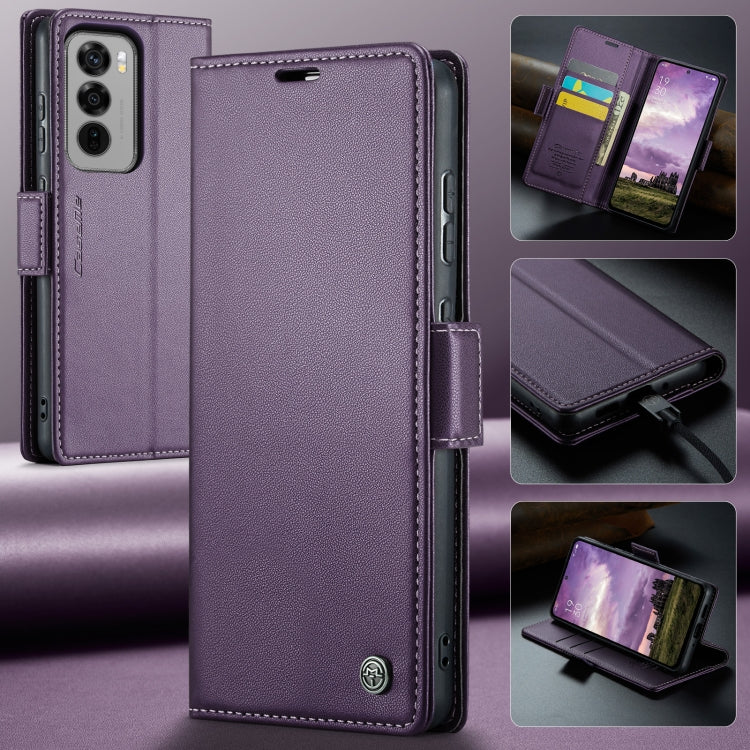 For OPPO Reno12 5G Global CaseMe 023 Butterfly Buckle Litchi Texture RFID Anti-theft Leather Phone Case(Purple)