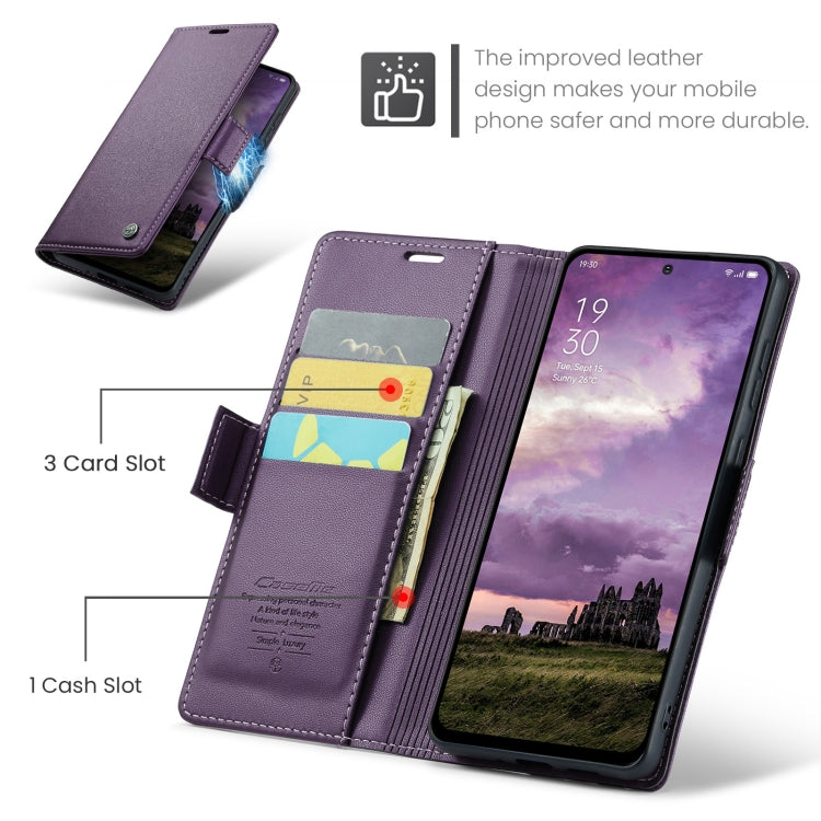 For OPPO Reno12 5G Global CaseMe 023 Butterfly Buckle Litchi Texture RFID Anti-theft Leather Phone Case(Purple)