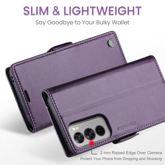 For OPPO Reno12 5G Global CaseMe 023 Butterfly Buckle Litchi Texture RFID Anti-theft Leather Phone Case(Purple)