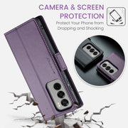 For OPPO Reno12 5G Global CaseMe 023 Butterfly Buckle Litchi Texture RFID Anti-theft Leather Phone Case(Purple)
