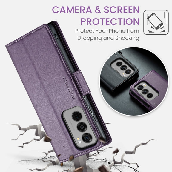 For OPPO Reno12 5G Global CaseMe 023 Butterfly Buckle Litchi Texture RFID Anti-theft Leather Phone Case(Purple)