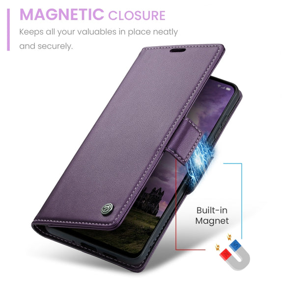 For OPPO Reno12 5G Global CaseMe 023 Butterfly Buckle Litchi Texture RFID Anti-theft Leather Phone Case(Purple)