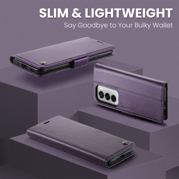 For OPPO Reno12 5G Global CaseMe 023 Butterfly Buckle Litchi Texture RFID Anti-theft Leather Phone Case(Purple)
