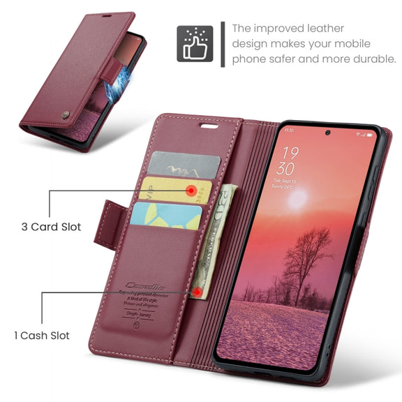 For OPPO Reno12 Pro 5G Global CaseMe 023 Butterfly Buckle Litchi Texture RFID Anti-theft Leather Phone Case(Red)