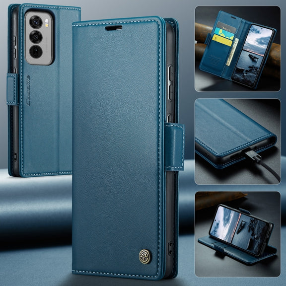 For OPPO Reno12 Pro 5G Global CaseMe 023 Butterfly Buckle Litchi Texture RFID Anti-theft Leather Phone Case(Blue)