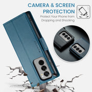For OPPO Reno12 Pro 5G Global CaseMe 023 Butterfly Buckle Litchi Texture RFID Anti-theft Leather Phone Case(Blue)