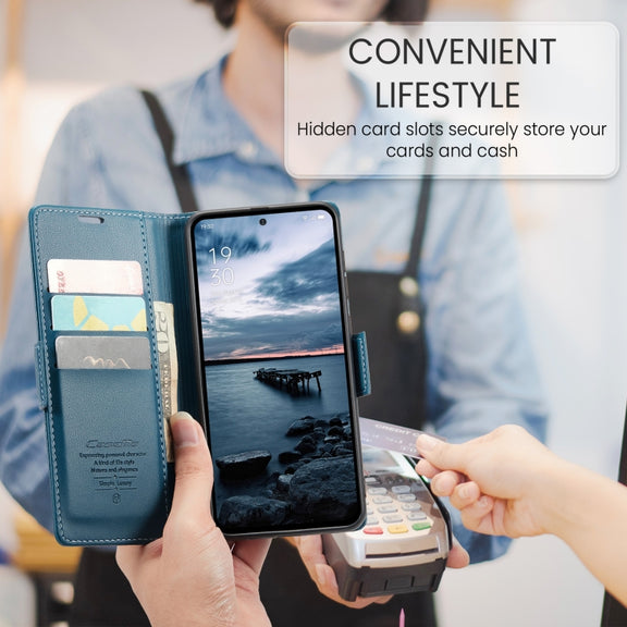 For OPPO Reno12 Pro 5G Global CaseMe 023 Butterfly Buckle Litchi Texture RFID Anti-theft Leather Phone Case(Blue)
