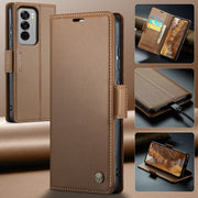 For OPPO Reno12 Pro 5G Global CaseMe 023 Butterfly Buckle Litchi Texture RFID Anti-theft Leather Phone Case(Brown)