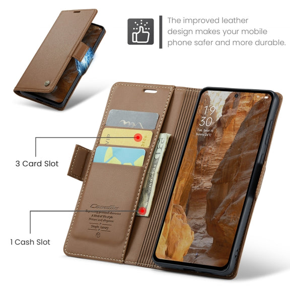 For OPPO Reno12 Pro 5G Global CaseMe 023 Butterfly Buckle Litchi Texture RFID Anti-theft Leather Phone Case(Brown)