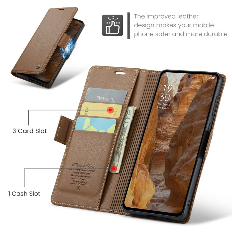 For OPPO Reno12 Pro 5G Global CaseMe 023 Butterfly Buckle Litchi Texture RFID Anti-theft Leather Phone Case(Brown)
