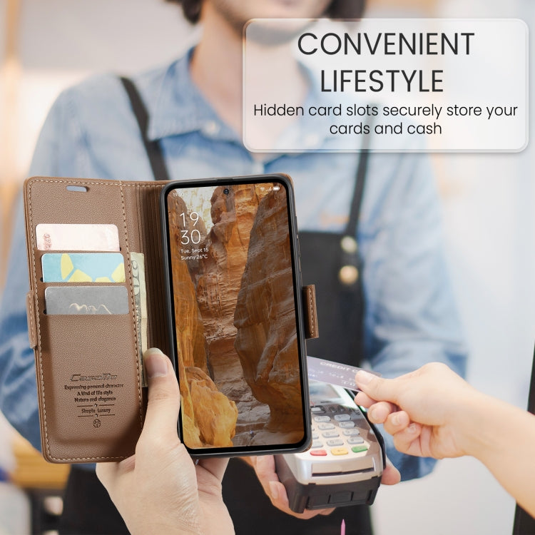 For OPPO Reno12 Pro 5G Global CaseMe 023 Butterfly Buckle Litchi Texture RFID Anti-theft Leather Phone Case(Brown)