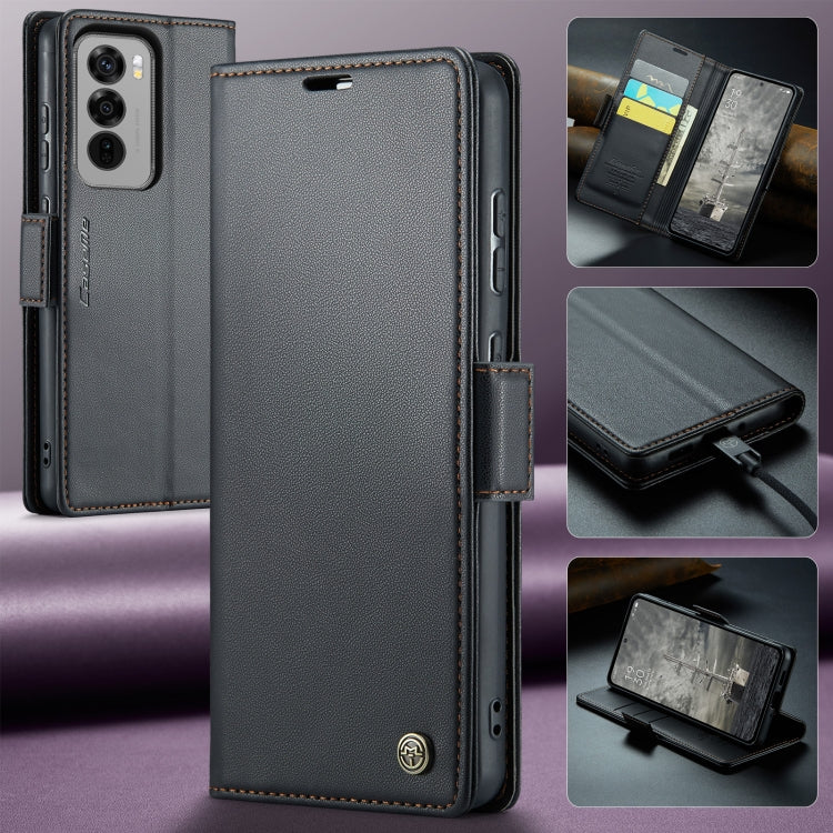 For OPPO Reno12 Pro 5G Global CaseMe 023 Butterfly Buckle Litchi Texture RFID Anti-theft Leather Phone Case(Black)