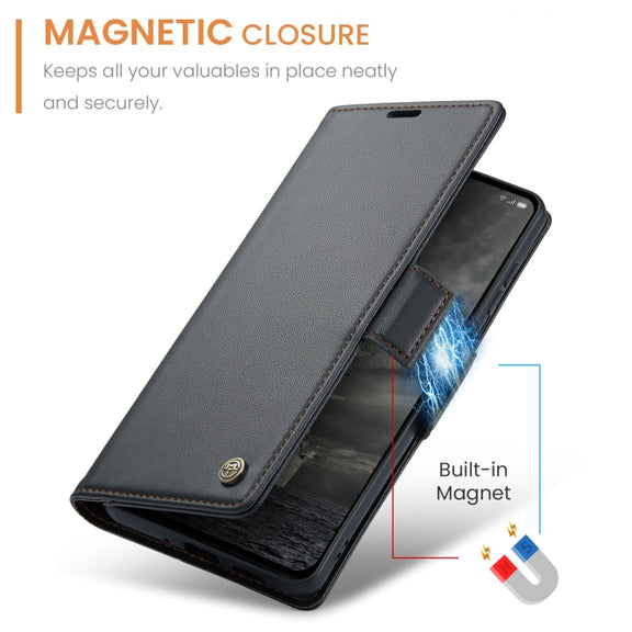 For OPPO Reno12 Pro 5G Global CaseMe 023 Butterfly Buckle Litchi Texture RFID Anti-theft Leather Phone Case(Black)