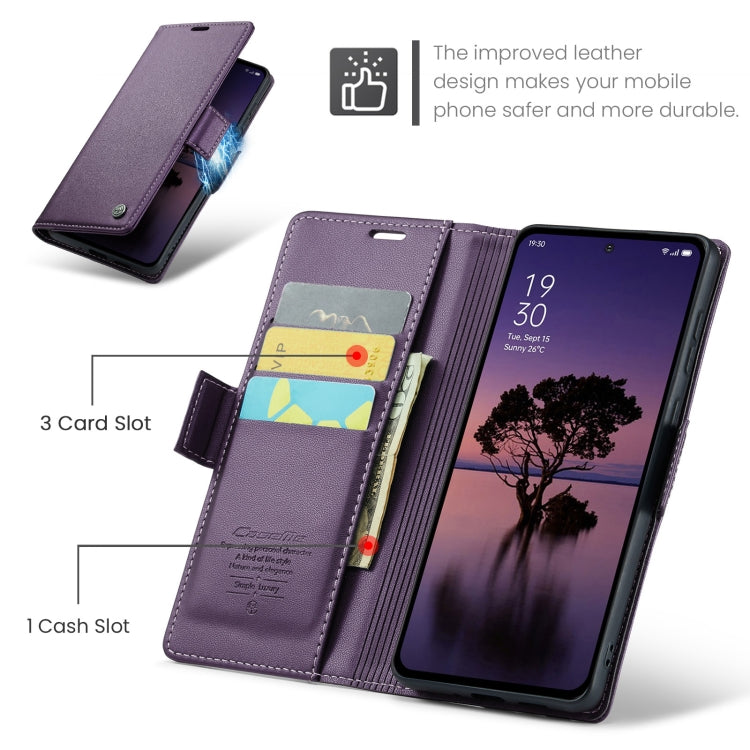 For OPPO Reno12 Pro 5G Global CaseMe 023 Butterfly Buckle Litchi Texture RFID Anti-theft Leather Phone Case(Purple)