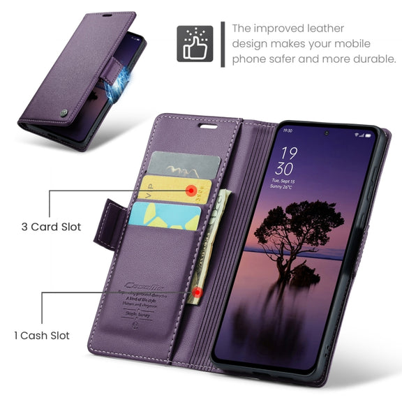 For OPPO Reno12 Pro 5G Global CaseMe 023 Butterfly Buckle Litchi Texture RFID Anti-theft Leather Phone Case(Purple)