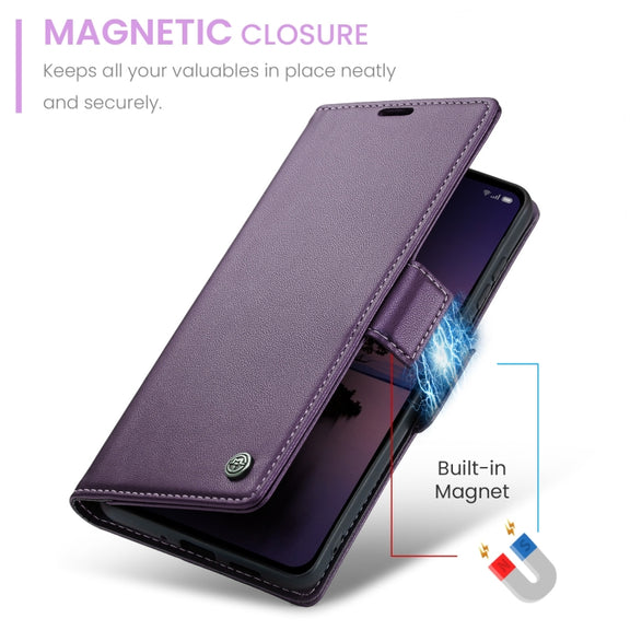 For OPPO Reno12 Pro 5G Global CaseMe 023 Butterfly Buckle Litchi Texture RFID Anti-theft Leather Phone Case(Purple)