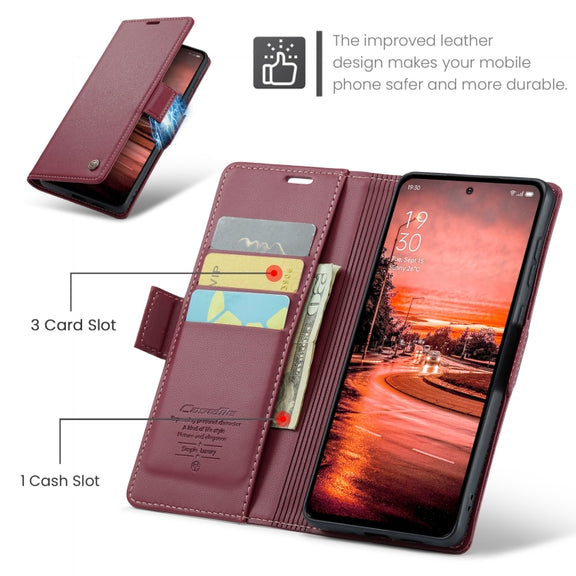 For OPPO Reno12 F /12 FS 5G CaseMe 023 Butterfly Buckle Litchi Texture RFID Anti-theft Leather Phone Case(Red)