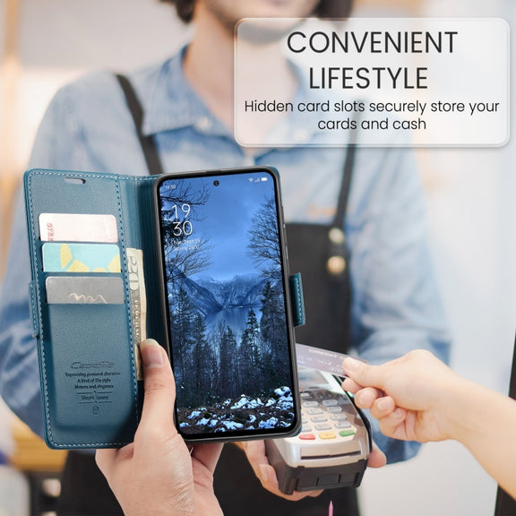 For OPPO Reno12 F /12 FS 5G CaseMe 023 Butterfly Buckle Litchi Texture RFID Anti-theft Leather Phone Case(Blue)