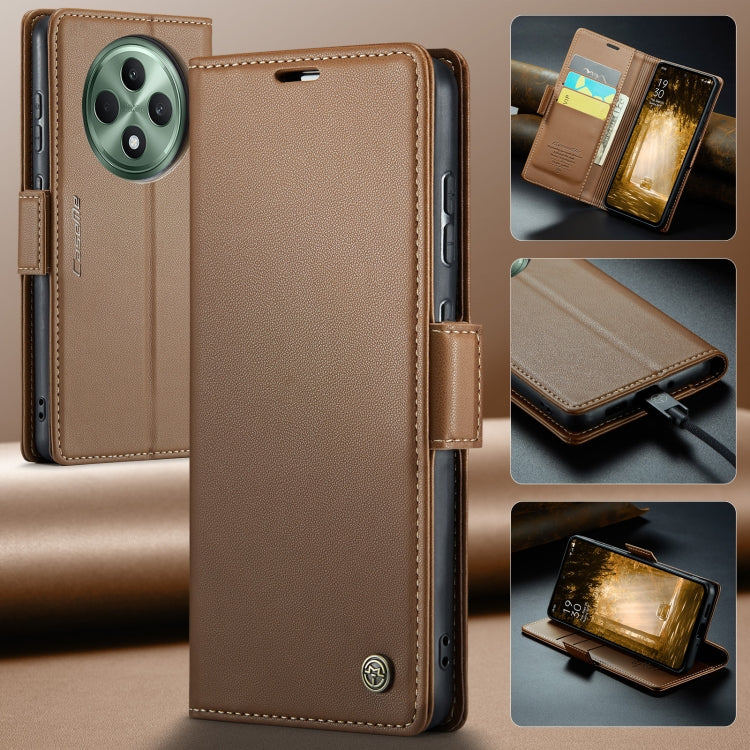 For OPPO Reno12 F /12 FS 5G CaseMe 023 Butterfly Buckle Litchi Texture RFID Anti-theft Leather Phone Case(Brown) - OPPO Cases by CaseMe | Online Shopping South Africa | PMC Jewellery | Buy Now Pay Later Mobicred